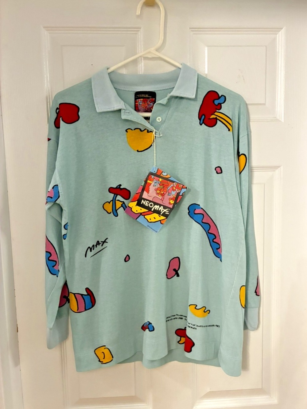 Vintage 1987 PETER MAX "Floating Zooples" Art Shirt NEOMAX Tunic Top Rare Sz S
